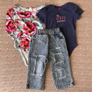 EUC Baby Girl 3pc Mix’n’Match Outfit Set, The Berry Sweetest Blues, 18 Months